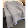 Nuevo Suéter de Punto Corto para Mujer, Jersey Grueso 100% Lana Pura de Otoño e Invierno, con Bloques de Color y Cuello Redondo