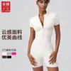 Ropa de Fitness de una Pieza con Cremallera Huiton Europea y Americana para Mujer Verano Ajustada de Secado Rápido Pantalones Cortos Exteriores Mono de Yoga