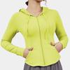 Casaco de roupas de ioga feminino com bolso com zíper slim-fit com capuz Top esportivo ao ar livre Corrida ao ar livre Treinamento Roupas de ginástica com capuz
