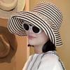 Sombrero de Pescador Retro Rayado de Ala Ancha para Mujer Otoño Plegable Versátil Casual Sombrero para el Sol Sombrero para el Sol para Exterior