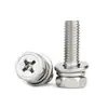 Tornillo de combinación de tres piezas con cabeza de cruz y hexágono exterior niquelado con arandela y dado GB9074.13