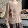 Colección nueva 2026 transfronteriza: suéter de lana cepillada de cuello en V de alta gama, corte holgado, suéter de punto para mujer, capa base de cachemir cepillado