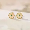 Brincos Yiluyin em Prata Esterlina S925 Banhados a Ouro com Calcedônia Branca Fivela da Paz Vintage Hexagonal Novo Estilo Chinês Brincos de Prata Folha de Bambu