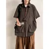 Camisa con Bolsillo Grande Herramientas para Hombre Verano Delgado Estilo Japonés Holgada Manga Corta Marca de Moda para Hombres y Mujeres Top Casual Atractivo