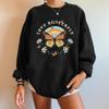 Novo suéter feminino ombro a ombro tamanho europeu borboleta amor borboleta estampado gola redonda suéter ombro a ombro