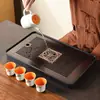 Bandeja de té casera de bambú con drenaje y almacenamiento de agua, bandeja pequeña de preparación en seco para té kung fu, bandeja de té de preparación en seco estilo Zen para uso doméstico
