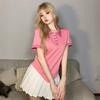 [Oferta especial] [Foto real] Design sense primavera e verão irregular manga curta camiseta saia plissada elástico cintura alta doce picante terno
