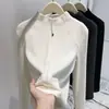 Camisa base térmica de fleece com gola alta para outono e inverno para mulheres, jaqueta cardigã nova de outono 2025 com zíper duplo, moletom slim fit para usar em camadas