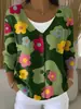 Sudadera con Botones de Cuello en V de Nuevo Estilo Transfronteriza de Manga Larga Otoño e Invierno Moda Impresa en 3D y Personalizada Chaqueta Suelta para Mujer