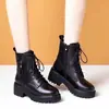 Botines bajos estilo Martin de piel suave para mujer, nueva colección otoño/invierno 2026, botines de tacón grueso, forrados de felpa para abrigar, botines de algodón, botas de nieve de suela gruesa