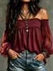 Outono/Inverno 2026 Nova Moda Transfronteiriça Amazon Wish Moda Feminina Europeia e Americana Cor Sólida Ombro a Ombro Casual Franzida Camisa Blusa