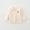 Moletom de manga comprida Bibibayu Anyang para meninos e meninas, cardigã de malha de algodão com gola redonda, estilo fino para primavera e outono