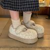 Calzado de Exterior Cómodo Casual Zapatos Mary Jane Corazón Femenino Velcro Zapatos de Algodón de Moda Zapatos Gruesos Peludos para Mujer Invierno