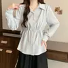 Colección Otoño 2026: Camisa de Manga Larga con Cintura de Cordón Talla Plus para el Trabajo, Top Elegante y Versátil