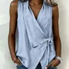 En stock verano 2026 nuevo transfronterizo Amazon primavera-verano ropa de mujer europea y americana color liso sin mangas corbata casual camisa