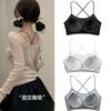 Sutiã Canelado de Costas Cruzadas para Verão Feminino, Sutiã Push-Up, Camisola Estudante, Bojo Integrado, Design Fino Vazado