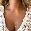 Collar de cadena tipo Y simple, estilo europeo y americano, con cuentas de arroz, para mujer, con doble borla sexy y temperamento.