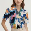 Amazon Moda Transfronteriza Cárdigan de Verano para Mujer de Una Pieza Personalizado Camisa de Solapa de Manga Corta con Estampado de Gato Personalizado para Mujer