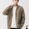 Cardigan de Tricô com Zíper Outono e Inverno Tricô de Gola Alta Masculino Simples Cor Lisa Tricô Solto Jaqueta Versátil Masculino Tendência
