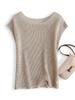 Tricô Vazado de Seda de Amora Feminino Super Slim Verão Leve e Fresco Lyocell Tencel Camiseta Top de Manga Curta