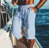 2025 Nuevos Pantalones Capri para Hombre Lino Verano Shorts de Playa Bolsillo Cordón Cintura Elástica Color Sólido Cuadros Transpirable