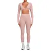 Conjunto de Yoga de Manga Larga para Otoño e Invierno Cintura Alta Ajustado Versátil Correr Deportes Fitness Conjunto de Dos Piezas 1834+6723