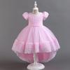 Vestido Cauda de Andorinha Feminino Mais Vendido no Comércio Exterior com Flor de Rosa Tridimensional na Saia Longa, Vestido para Daminha de Casamento, Roupa para Apresentação Escolar