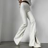 Pantalones de Cuero Blancos con Retazos, Abertura Sexy, Ajustados, Ligeramente Acampanados, Estilo Nuevo Otoño e Invierno 2026 Europeo y Americano para Mujer Agente Mayorista