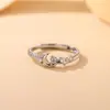 Anillo de Plata de Ley S925 con Circonita Incrustada de Luna y Estrella de Cuatro Puntas para Mujer, Nicho, Sencillo, Moderno, Versátil, Anillo Abierto