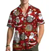 Camisa Hawaiana Casual Holgada de Manga Corta para Hombre con Estampado Digital 3D de Nochebuena Navideña Transfronteriza