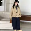 Gabardina estilo coreano para niña 2026 otoño nuevo cárdigan corto floral para niños mayores, top de otoño de manga larga para niños