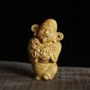Colección Antigua Talla de Boj de Hojas Pequeñas Dios de la Riqueza Objeto de Mano Adorno Pequeño Artesanía de Madera Maciza Yuanbao Ruyi Dios de la Riqueza Atraer Riqueza
