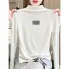 Camiseta de Manga Larga con Cuello Medio Alto para Mujer, Capa Base Suave y Cálida de Algodón de Bambú, Ajuste Ligeramente Holgado, Estilo para el Trabajo, Otoño