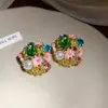 Pendientes de Botón Flor de Perla con Tachuelas de Diamante y Goteo de Aceite de Aguja de Plata Vintage, Pendientes de Estilo de Corte con un Toque de Lujo Ligero y Gama Alta