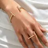 Pulsera anillo de dos piezas con líneas geométricas elegantes y sencillas juego de joyería para mujer exquisito versátil
