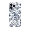 Nova Capa de Celular Azul e Branca Estilo Chinês com Beija-flor e Flores para iPhone 17 Capa com Película Brilhante Capa para Celular Apple 16