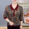 Ropa para Mujeres de Edad Media y Mayores, Nuevo Estilo Otoño 2026: Camiseta de Manga Larga con Cuello Peter Pan y Diseño Jacquard, Top Casual Adelgazante y Elegante