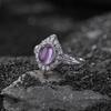 Anillo de Plata Yilu Amatista Plata de Ley S925 Forma de Huevo Ovalada Diamante Estilo Medieval Europeo Suministro Transfronterizo