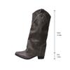 Botas de Equitação Europeias e Americanas para Comércio Exterior, Bico Fino Apontado, Slip-On, Salto Médio Longo, Estilo Retrô, Com Tachas, Botas de Cowboy Ocidentais Altas para Mulheres
