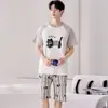 Estilo Nuevo de Verano para Hombre, Algodón Puro, Manga Corta, Cómodo, Cuello Redondo, Moderno, Pijama Estampado que se Puede Usar Fuera de Casa, Conjunto 100% Algodón