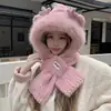 Gorro de Invierno para Mujer, Bufanda de Felpa Linda, Forrado de Polar y Engrosado, Gorro Integrado a Prueba de Viento para Ciclismo, Cálido y Resistente al Frío, Gorro Protector de Orejas