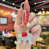 Chaveiro de Argila Novo Modelo Transfronteiriço com Strass e Contas de Cristal de Elefante Realista, Exquisite Pequeno Acessório para Meninas, Pingente de Bolsa