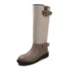 Botas altas de moda estilo británico de 3 cm con bloques de color, nuevo modelo otoño e invierno 2026, punta redonda, tacón grueso, botas largas hasta la rodilla, botas tipo chimenea