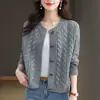 Cardigan de Punto Trenzado Estilo Nuevo Otoño/Invierno 2026 Ajuste Holgado Adelgazante Suéter Corto de Punto Abrigo para Mujer