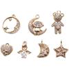 Colgante de Estrella de Cinco Puntas, Luna, Astronauta, Chapado en Cobre, Oro Real, Micro Zirconio, Joyería DIY Hecha a Mano, Aretes, Collar, Pulsera