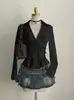 Camisa Elegante de Estilo Francês para Mulheres Maduras, Decote V Profundo, Amarração na Cintura, Manga Longa, Novo Modelo Primavera e Outono, Afinando a Cintura, Manga Sino