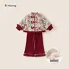Ropa Infantil Bangxuan Invierno Nuevo Conjunto de Tres Piezas Estilo Chino Traje de Año Nuevo para Niños Ropa Tradicional Conjunto para Niñas Conjunto de Dos Piezas para Niños