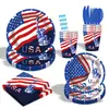 Amazon Bandera Americana Día de la Independencia Suministros para Fiesta Platos de Papel Servilletas Vasos de Papel Set de Vajilla para Fiesta Festiva En Stock