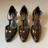 Versión de Piel de Vaca~Zapatos Mary Jane Retro con Tira en T para Mujer, Nuevos Tacones Altos de Punta Fina para Primavera y Otoño, Zapatos de Salón Individuales Huecos con Tacón Grueso