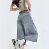 Shorts de Mezclilla de Color Claro para Mujer, Estilo Delgado Versátil de Moda para Verano, Pantalones Anchos 7/8 Sueltos Estilo Americano para Figuras Pequeñas